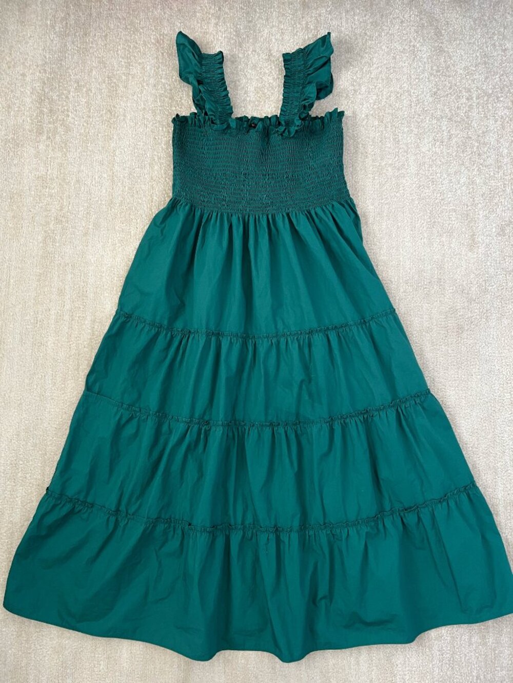 Quince 100% Cotton Smocked Midi Dress in Garden Green XL